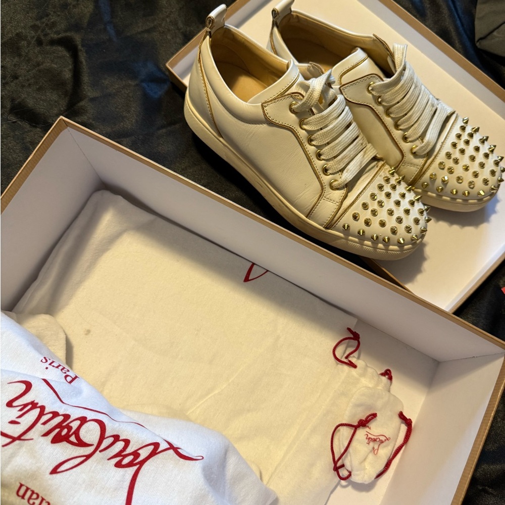 Christian Louboutin White and Gold Sneakers